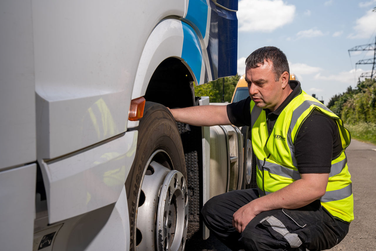 Checking truck tyre