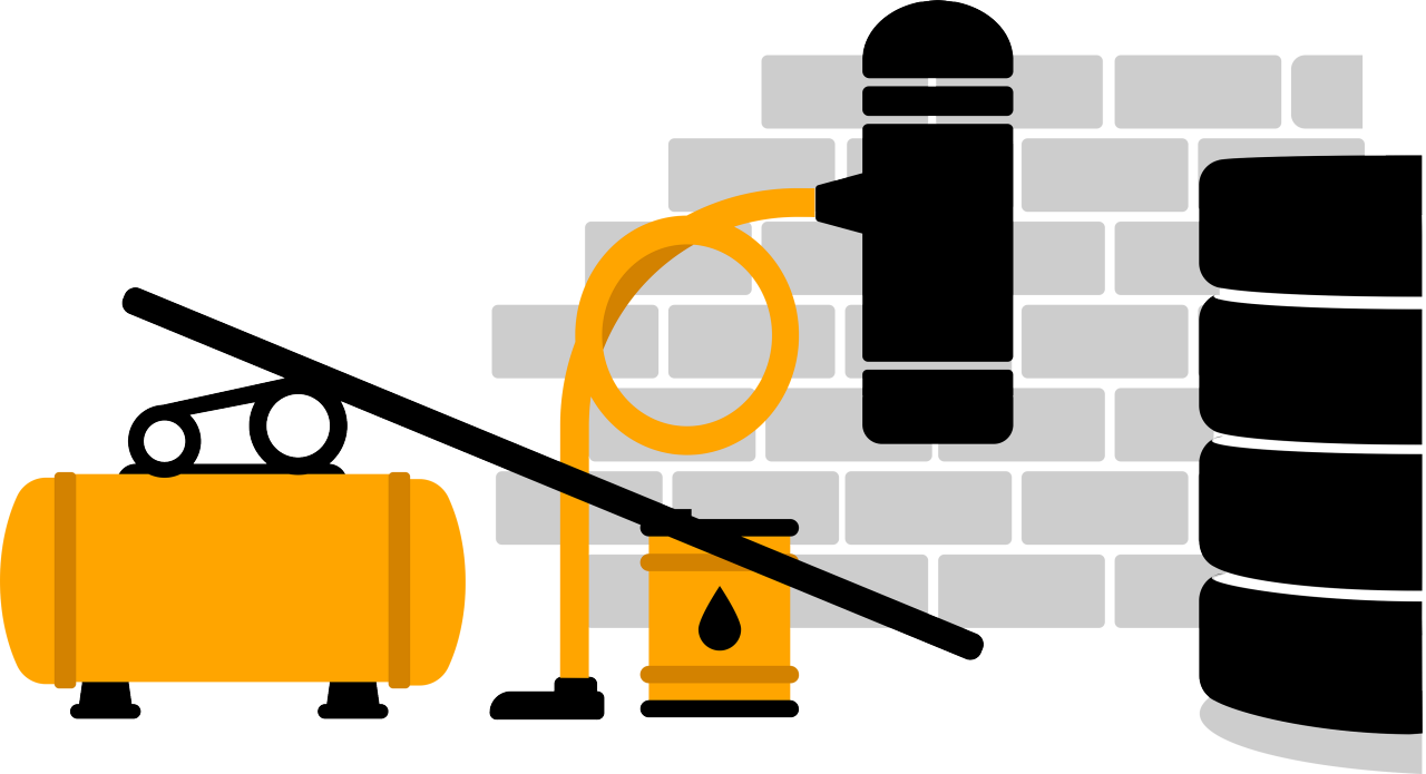 Graphics showing tires which should not be stored next to other equipment and liquids.